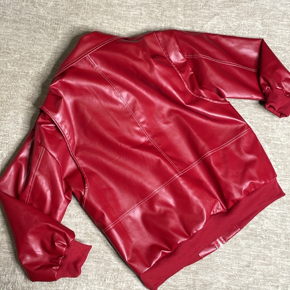 Red Amazon Faux Leather Bomber Jacket - Picture 4 of 4